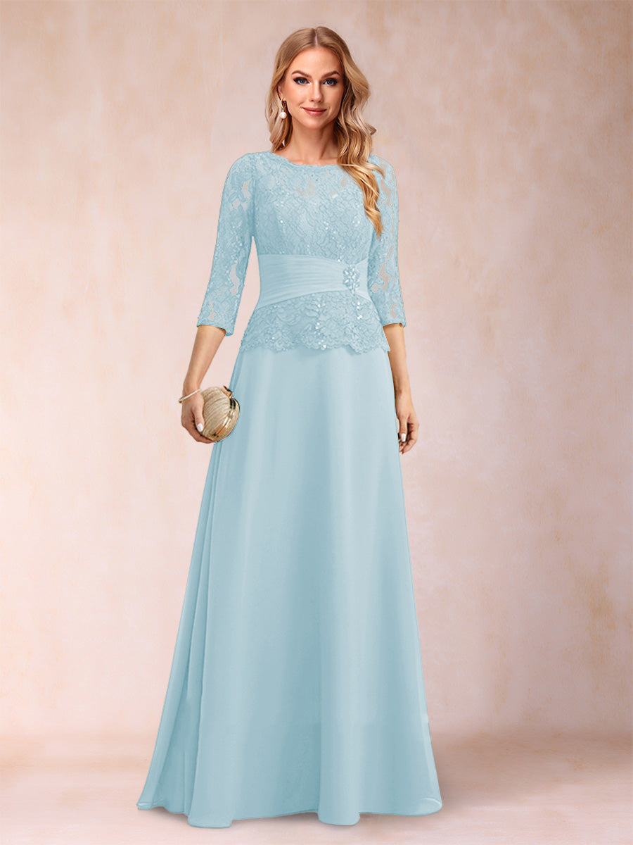 Sparkly A-Line/Princess Scoop Ruched Mother of the Bride Dresses with Appliques & Rhinestone