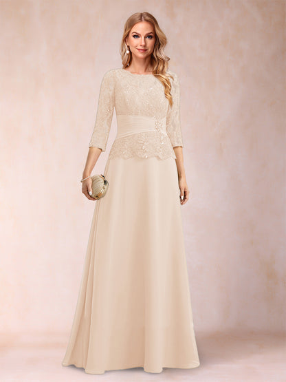 Sparkly A-Line/Princess Scoop Ruched Mother of the Bride Dresses with Appliques & Rhinestone