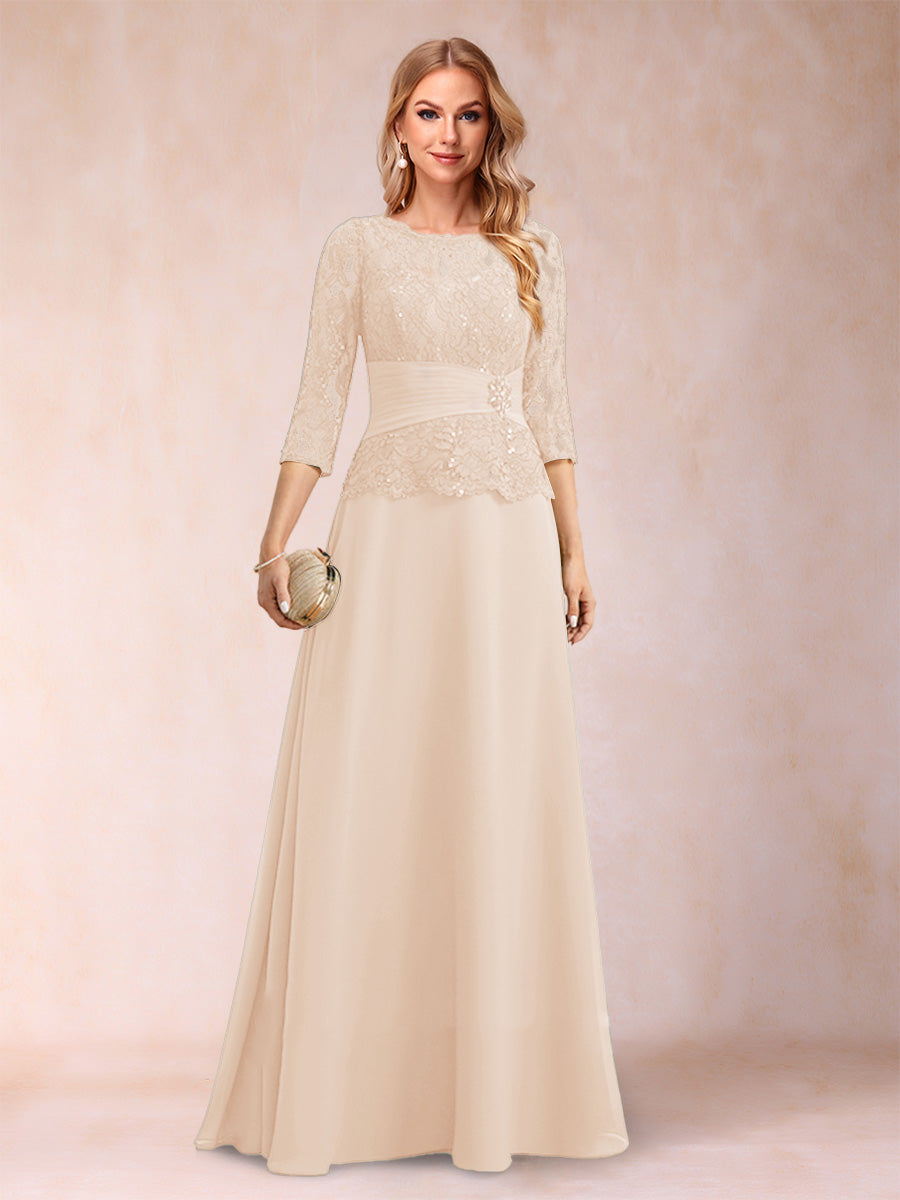 Sparkly A-Line/Princess Scoop Ruched Mother of the Bride Dresses with Appliques & Rhinestone