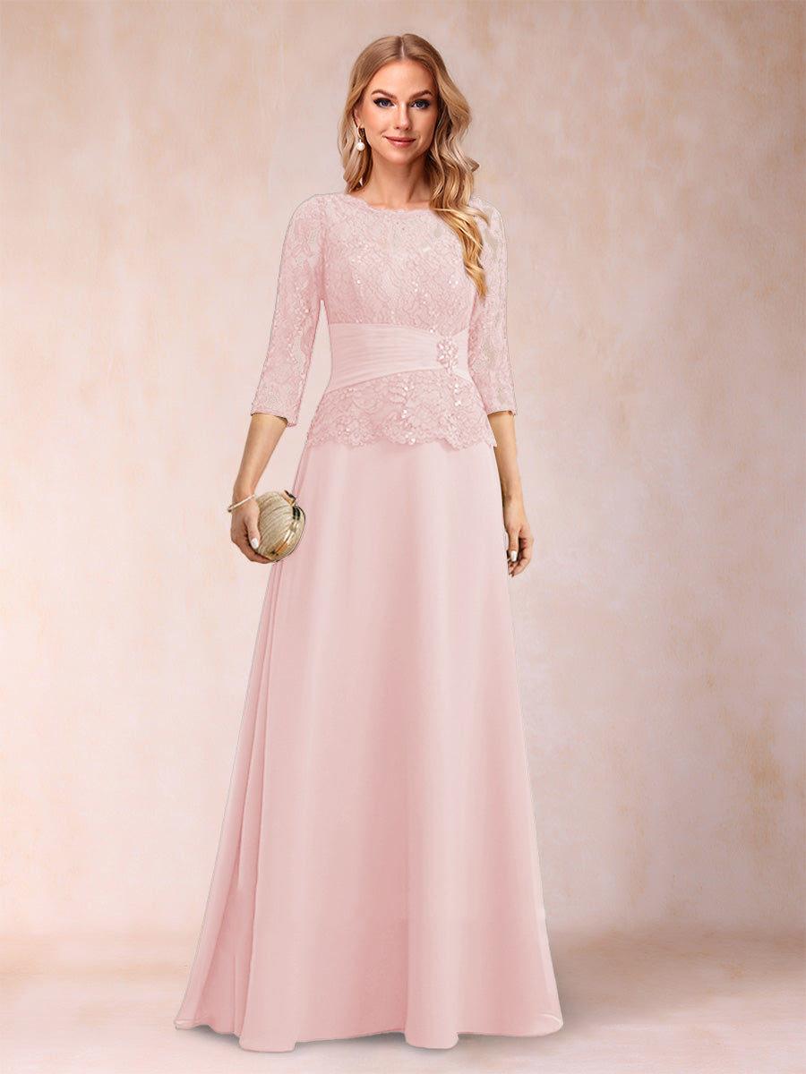 Sparkly A-Line/Princess Scoop Ruched Mother of the Bride Dresses with Appliques & Rhinestone