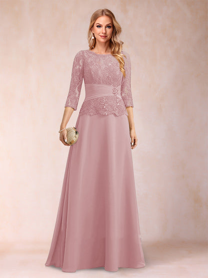 Sparkly A-Line/Princess Scoop Ruched Mother of the Bride Dresses with Appliques & Rhinestone