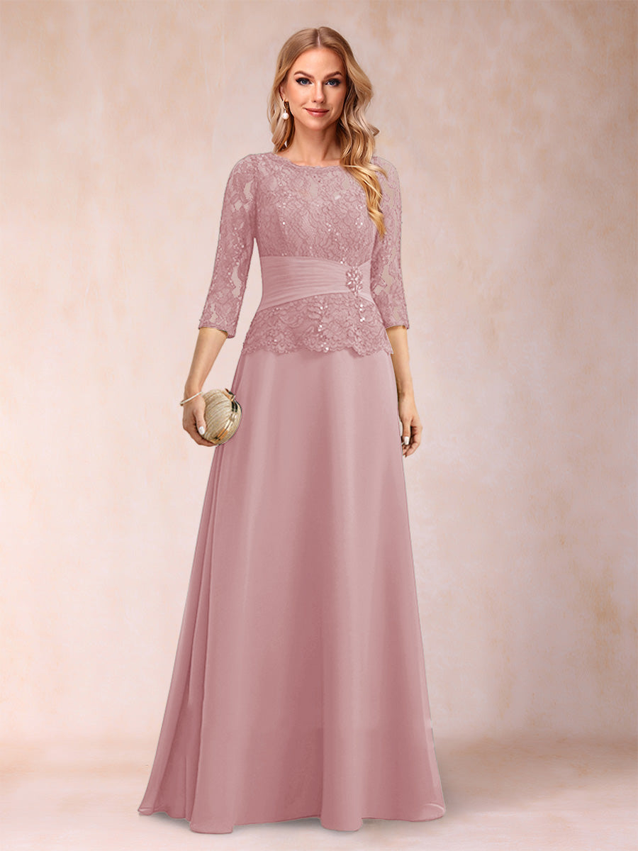 Sparkly A-Line/Princess Scoop Ruched Mother of the Bride Dresses with Appliques & Rhinestone