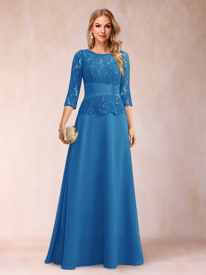 Sparkly A-Line/Princess Scoop Ruched Mother of the Bride Dresses with Appliques & Rhinestone