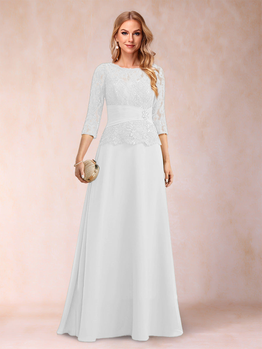 Sparkly A-Line/Princess Scoop Ruched Mother of the Bride Dresses with Appliques & Rhinestone