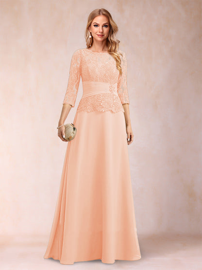 Sparkly A-Line/Princess Scoop Ruched Mother of the Bride Dresses with Appliques & Rhinestone