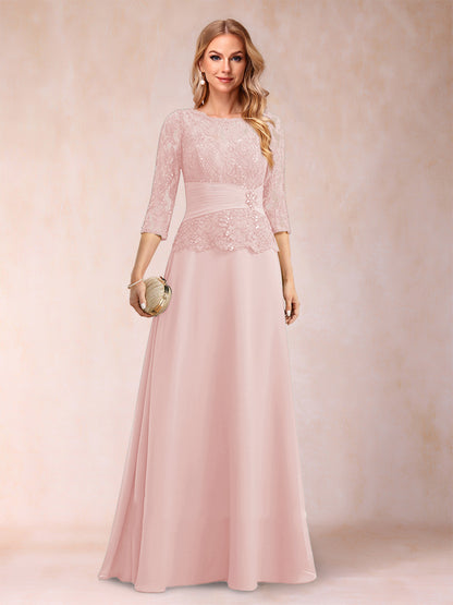 Sparkly A-Line/Princess Scoop Ruched Mother of the Bride Dresses with Appliques & Rhinestone