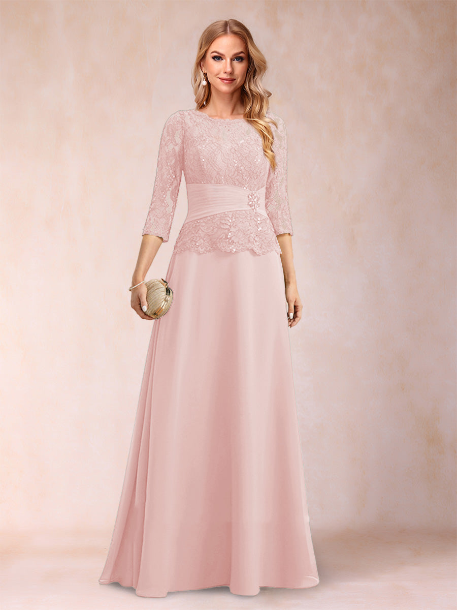 Sparkly A-Line/Princess Scoop Ruched Mother of the Bride Dresses with Appliques & Rhinestone