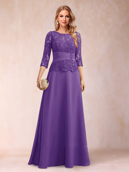 Sparkly A-Line/Princess Scoop Ruched Mother of the Bride Dresses with Appliques & Rhinestone