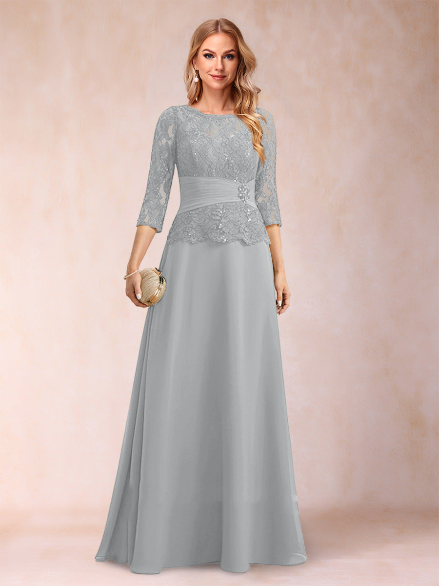 Sparkly A-Line/Princess Scoop Ruched Mother of the Bride Dresses with Appliques & Rhinestone