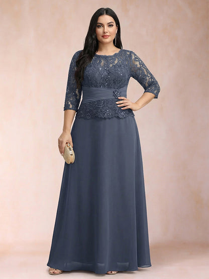 Sparkly A-Line/Princess Scoop Ruched Plus Size Mother of the Bride Dresses with Appliques & Rhinestone