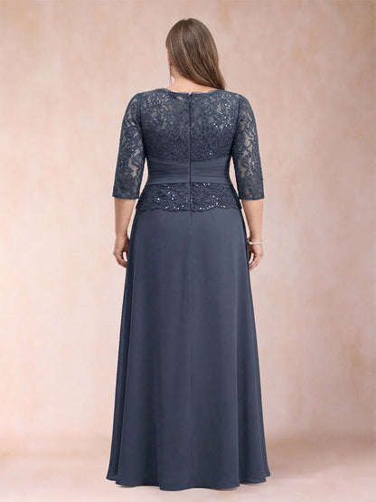 Sparkly A-Line/Princess Scoop Ruched Plus Size Mother of the Bride Dresses with Appliques & Rhinestone