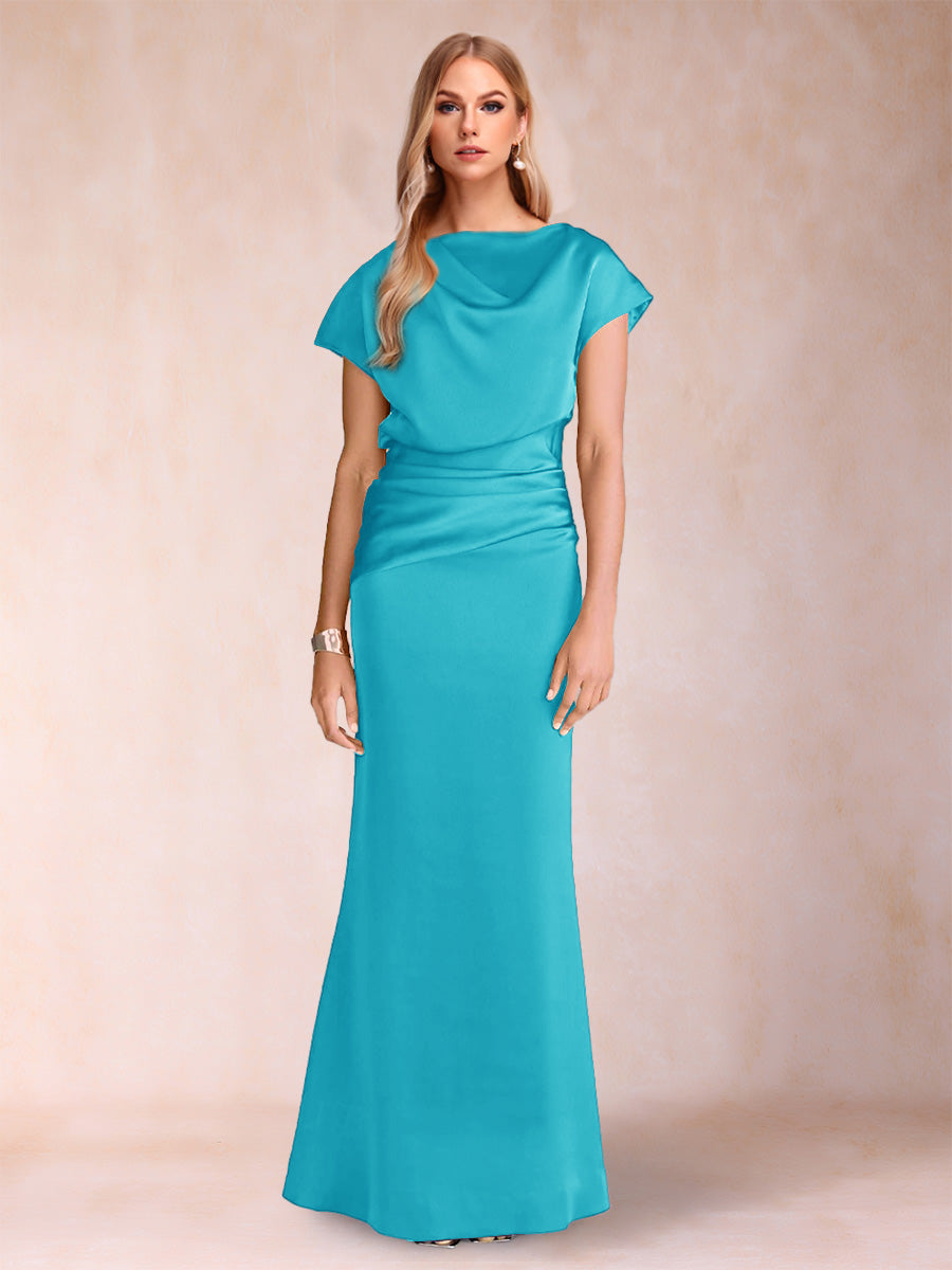 Sheath/Column Scoop Short Sleeves Mother of the Bride Dresses with Ruched