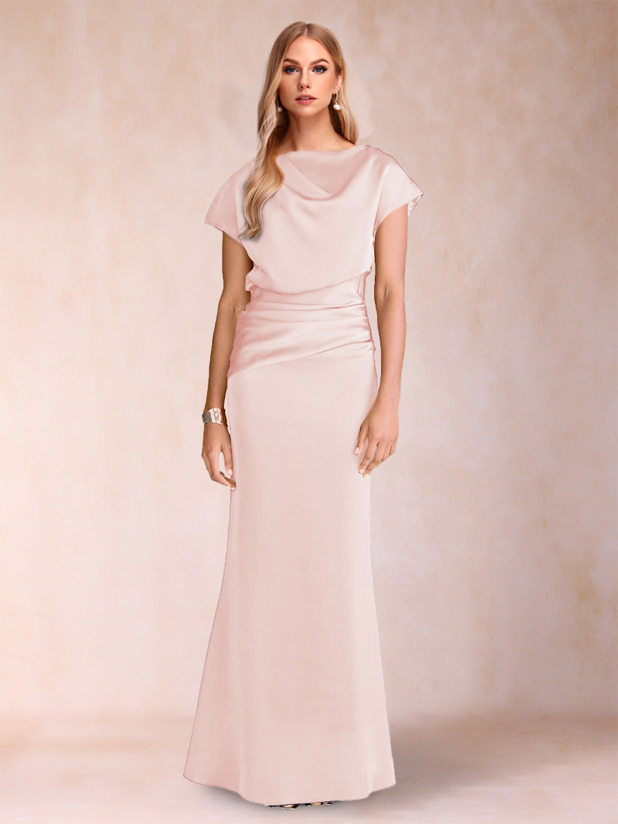 Sheath/Column Scoop Short Sleeves Mother of the Bride Dresses with Ruched