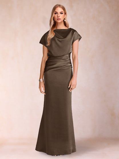 Sheath/Column Scoop Short Sleeves Mother of the Bride Dresses with Ruched