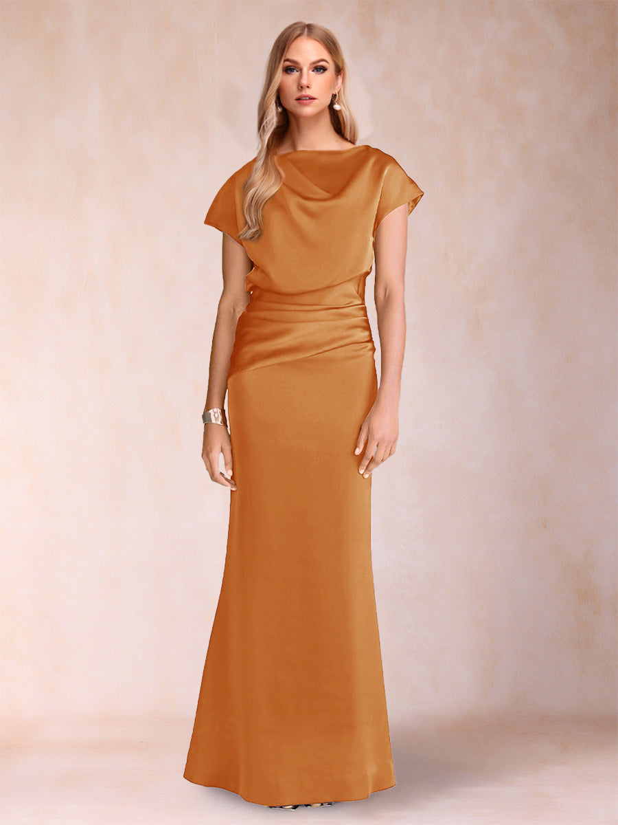 Sheath/Column Scoop Short Sleeves Mother of the Bride Dresses with Ruched