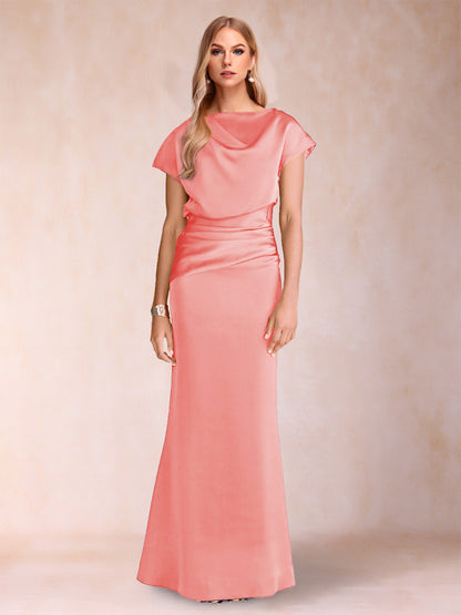 Sheath/Column Scoop Short Sleeves Mother of the Bride Dresses with Ruched