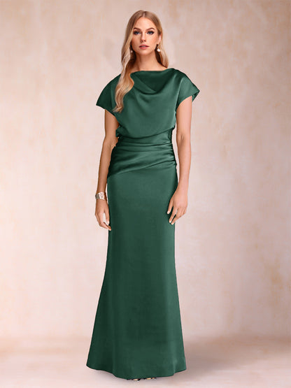 Sheath/Column Scoop Short Sleeves Mother of the Bride Dresses with Ruched