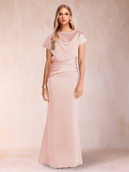 Sheath/Column Scoop Short Sleeves Mother of the Bride Dresses with Ruched