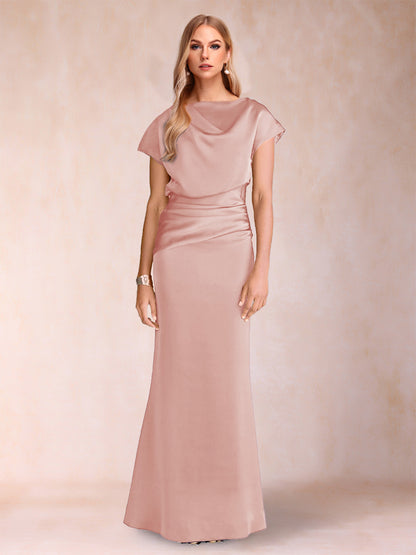 Sheath/Column Scoop Short Sleeves Mother of the Bride Dresses with Ruched