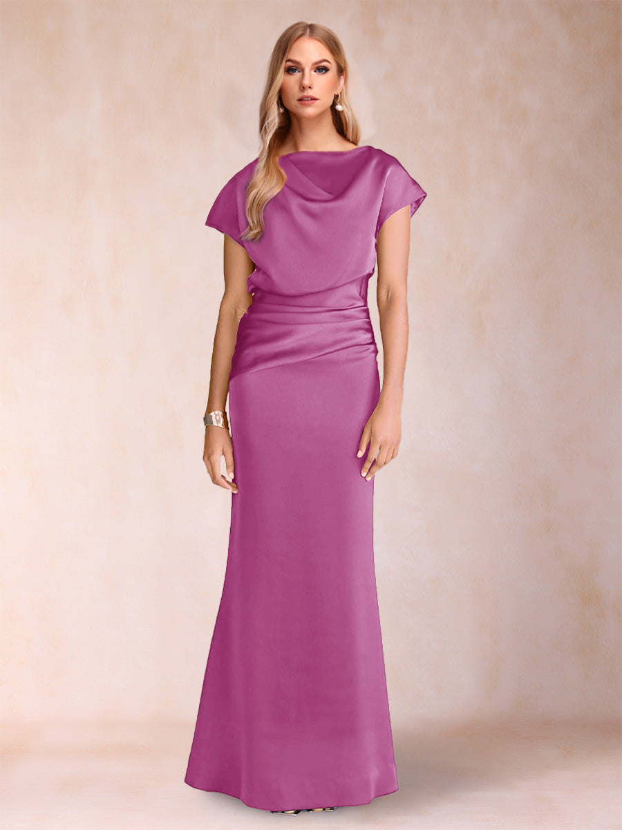 Sheath/Column Scoop Short Sleeves Mother of the Bride Dresses with Ruched