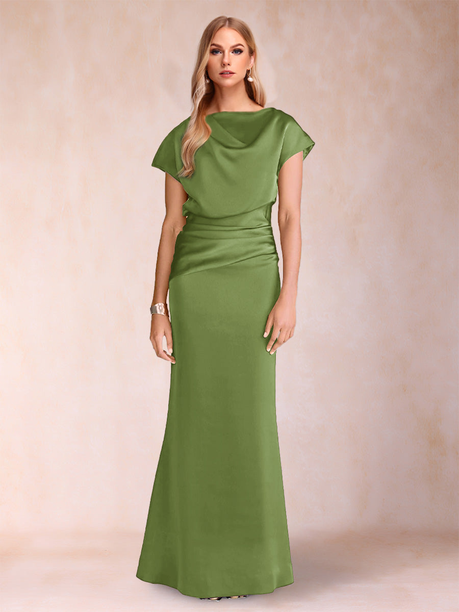 Sheath/Column Scoop Short Sleeves Mother of the Bride Dresses with Ruched