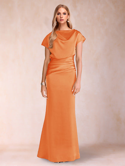 Sheath/Column Scoop Short Sleeves Mother of the Bride Dresses with Ruched