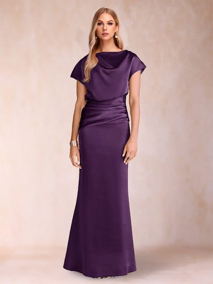 Sheath/Column Scoop Short Sleeves Mother of the Bride Dresses with Ruched