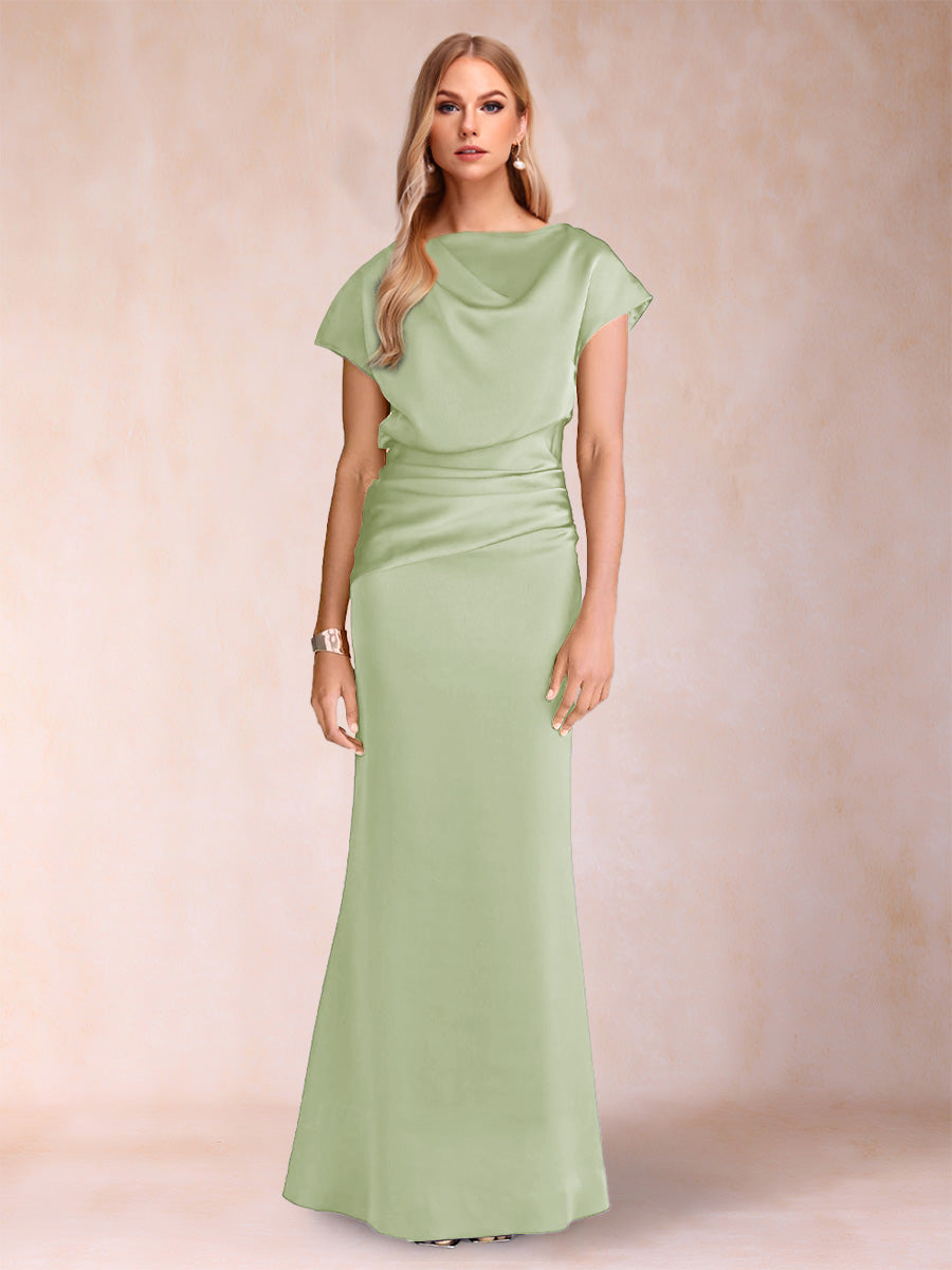 Sheath/Column Scoop Short Sleeves Mother of the Bride Dresses with Ruched