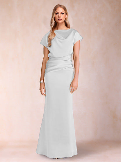 Sheath/Column Scoop Short Sleeves Mother of the Bride Dresses with Ruched