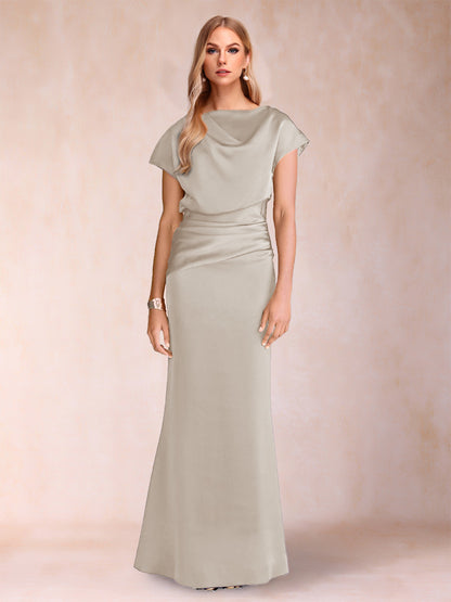 Sheath/Column Scoop Short Sleeves Mother of the Bride Dresses with Ruched