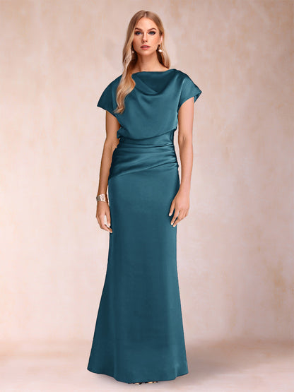 Sheath/Column Scoop Short Sleeves Mother of the Bride Dresses with Ruched