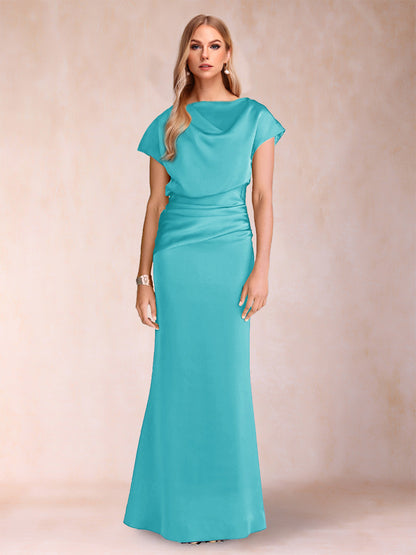 Sheath/Column Scoop Short Sleeves Mother of the Bride Dresses with Ruched