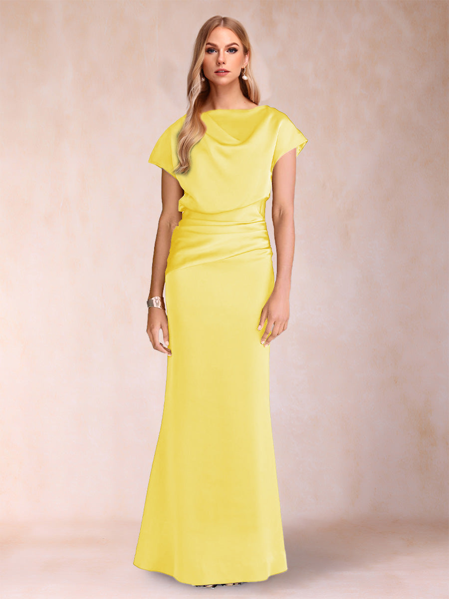 Sheath/Column Scoop Short Sleeves Mother of the Bride Dresses with Ruched