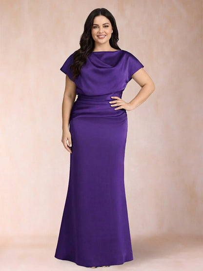 Sheath/Column Scoop Short Sleeves Plus Size Mother of the Bride Dresses with Ruched