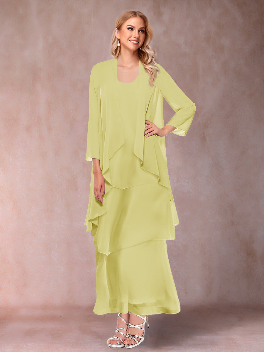 A-Line/Princess Scoop 3/4 Sleeves 3 Pieces Mother of the Bride Dress with Ruffles & Jacket