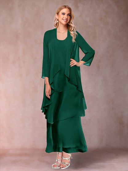 A-Line/Princess Scoop 3/4 Sleeves 3 Pieces Mother of the Bride Dress with Ruffles & Jacket