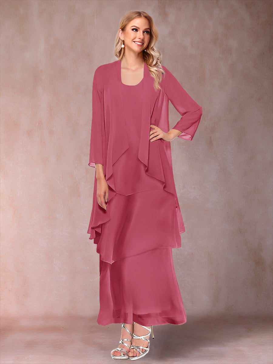 A-Line/Princess Scoop 3/4 Sleeves 3 Pieces Mother of the Bride Dress with Ruffles & Jacket