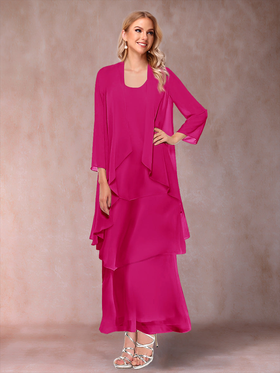 A-Line/Princess Scoop 3/4 Sleeves 3 Pieces Mother of the Bride Dress with Ruffles & Jacket