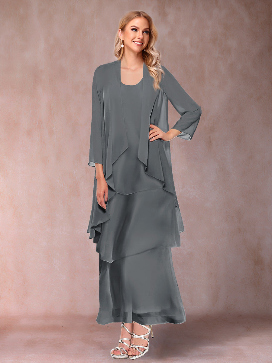 A-Line/Princess Scoop 3/4 Sleeves 3 Pieces Mother of the Bride Dress with Ruffles & Jacket
