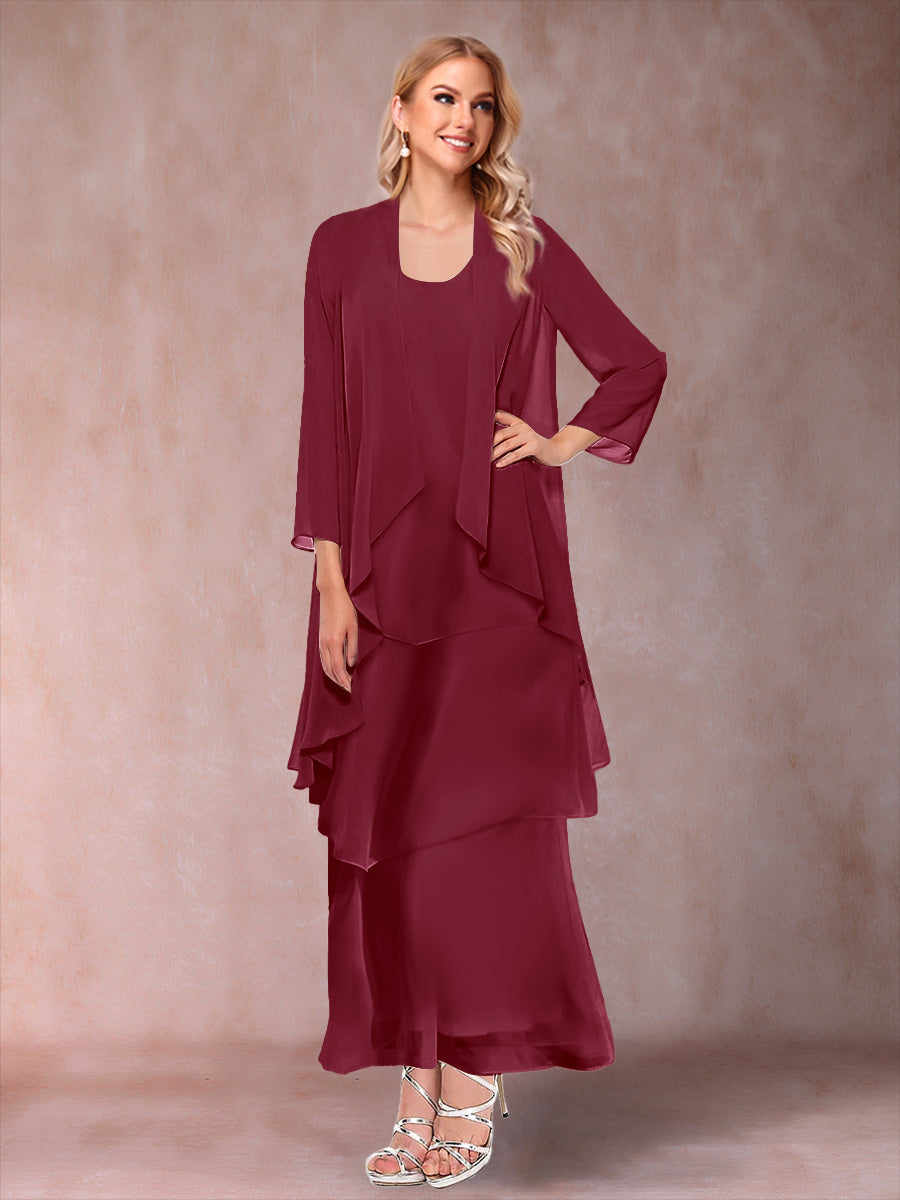 A-Line/Princess Scoop 3/4 Sleeves 3 Pieces Mother of the Bride Dress with Ruffles & Jacket