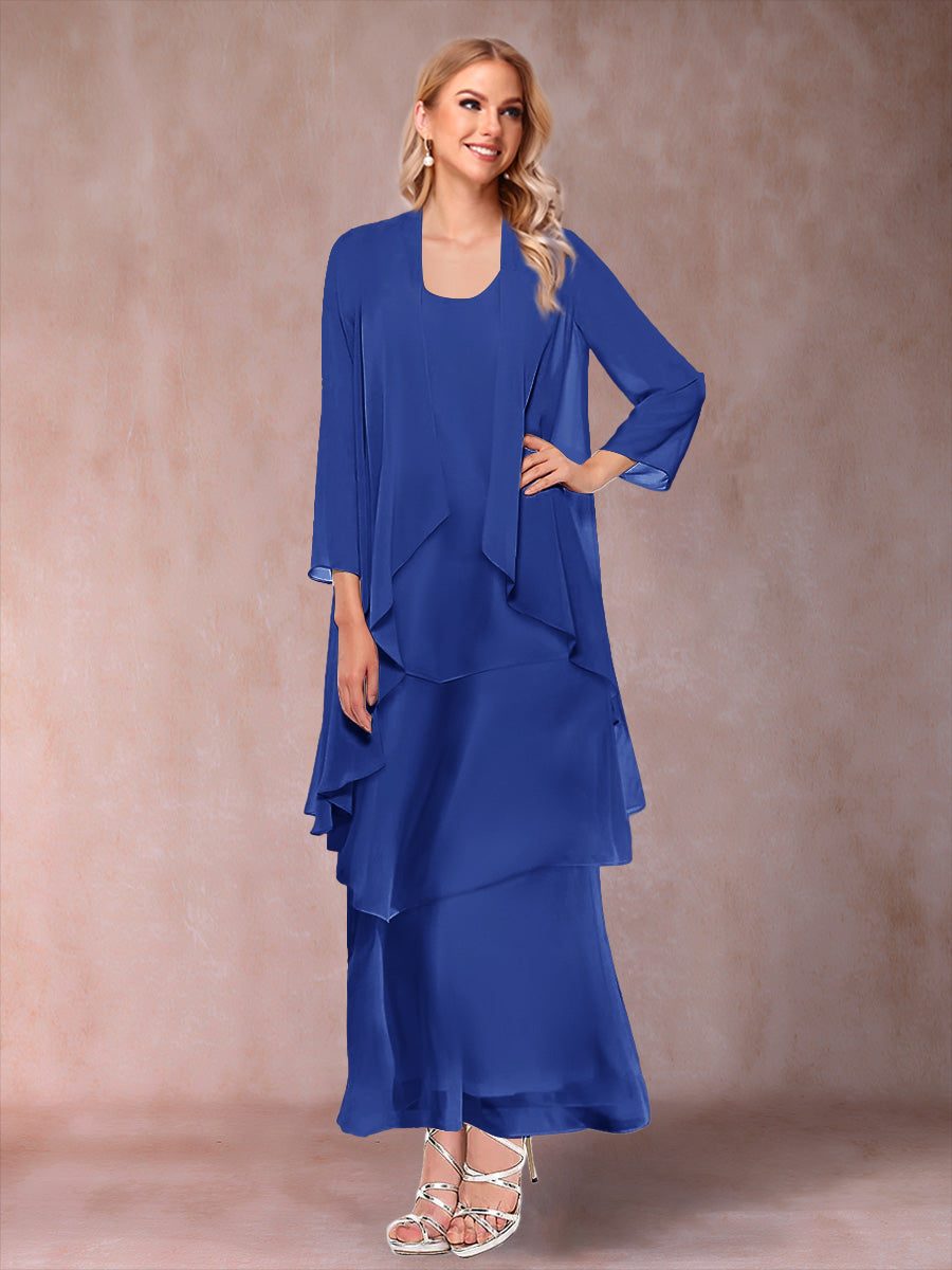 A-Line/Princess Scoop 3/4 Sleeves 3 Pieces Mother of the Bride Dress with Ruffles & Jacket