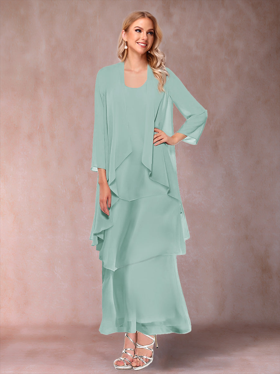 A-Line/Princess Scoop 3/4 Sleeves 3 Pieces Mother of the Bride Dress with Ruffles & Jacket
