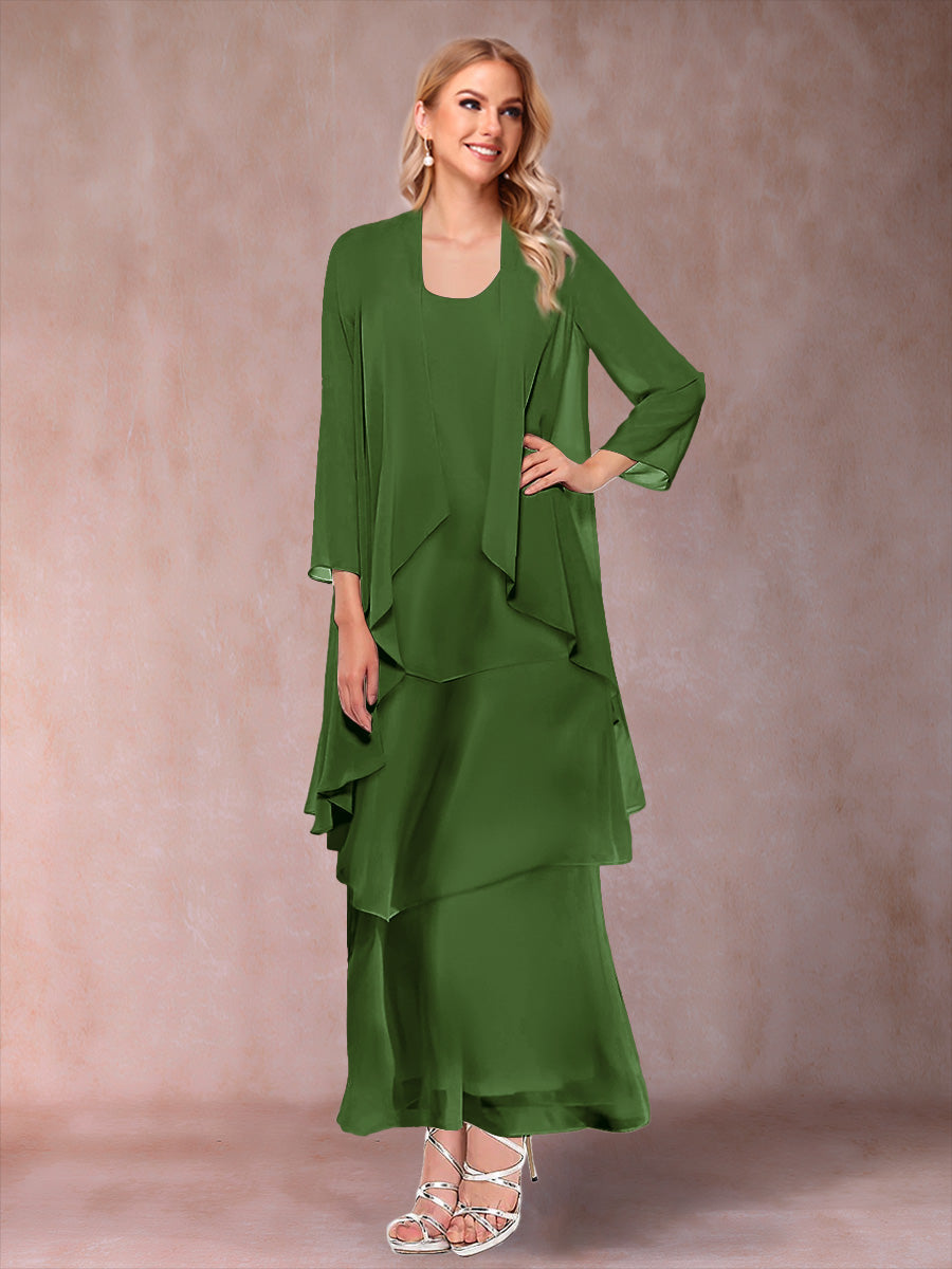 A-Line/Princess Scoop 3/4 Sleeves 3 Pieces Mother of the Bride Dress with Ruffles & Jacket