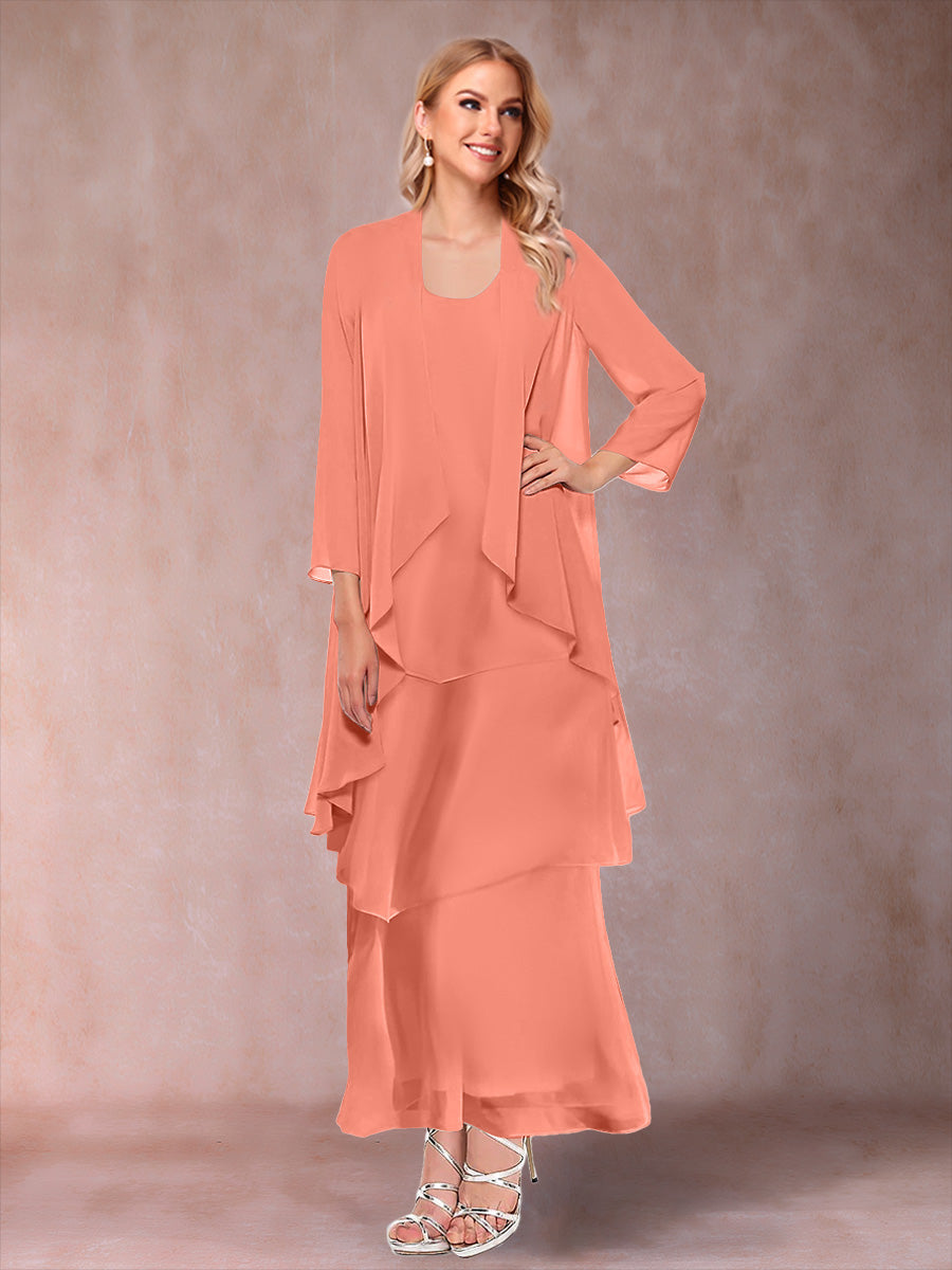 A-Line/Princess Scoop 3/4 Sleeves 3 Pieces Mother of the Bride Dress with Ruffles & Jacket