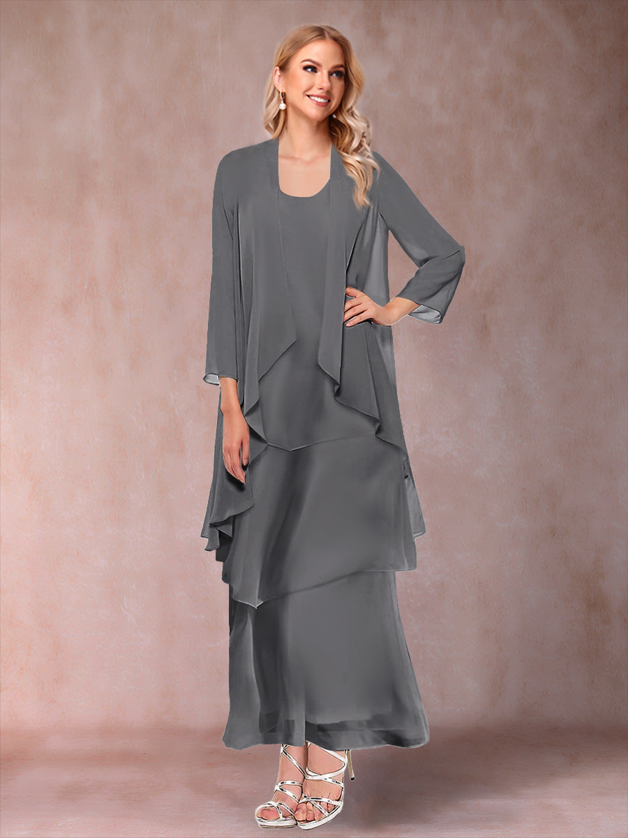 A-Line/Princess Scoop 3/4 Sleeves 3 Pieces Mother of the Bride Dress with Ruffles & Jacket