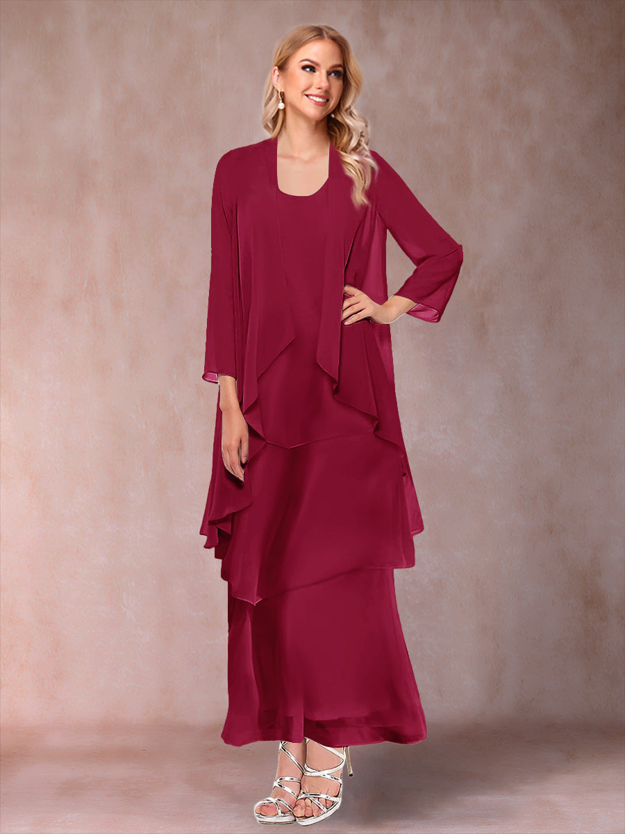 A-Line/Princess Scoop 3/4 Sleeves 3 Pieces Mother of the Bride Dress with Ruffles & Jacket