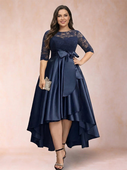 A-Line/Princess Scoop Half Sleeves Lace Plus Size Mother of the Bride Dresses with Applique