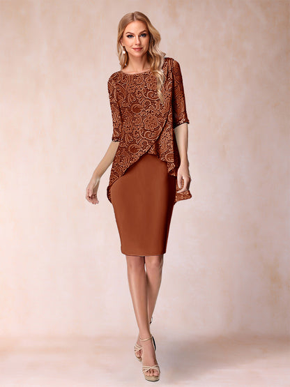 Sheath/Column Scoop Half Sleeves 2 Pieces Mother of the Bride Dress with Applique