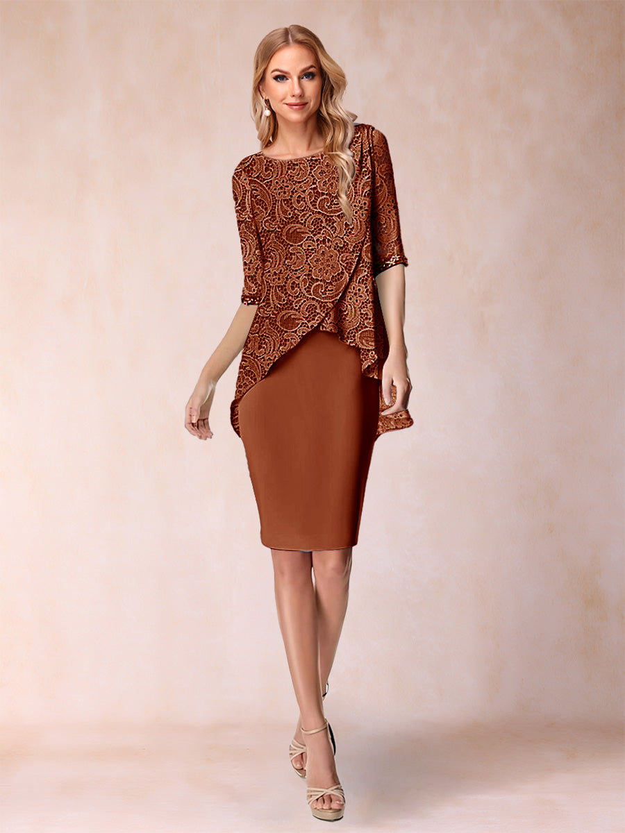 Sheath/Column Scoop Half Sleeves 2 Pieces Mother of the Bride Dress with Applique