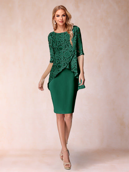 Sheath/Column Scoop Half Sleeves 2 Pieces Mother of the Bride Dress with Applique